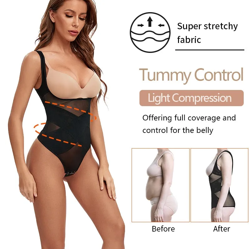 1 Piece Mesh Bodysuit Seamless Full Body Shaper Waist Tummy Control Underwear Underbust Corset Shapewear