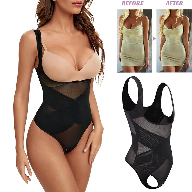 1 Piece Mesh Bodysuit Seamless Full Body Shaper Waist Tummy Control Underwear Underbust Corset Shapewear