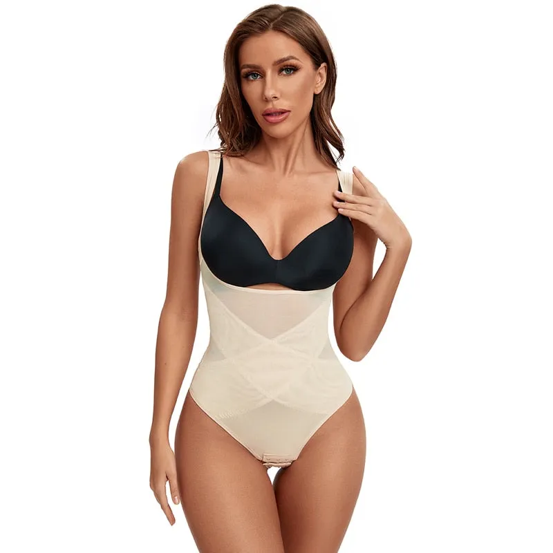 1 Piece Mesh Bodysuit Seamless Full Body Shaper Waist Tummy Control Underwear Underbust Corset Shapewear