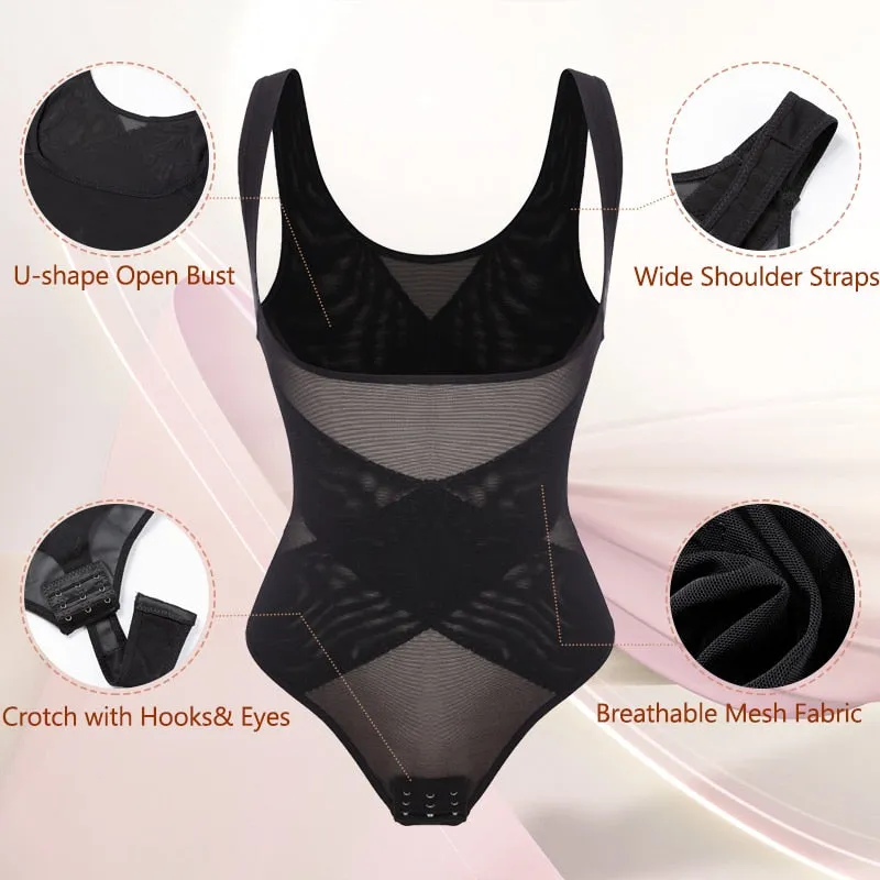 1 Piece Mesh Bodysuit Seamless Full Body Shaper Waist Tummy Control Underwear Underbust Corset Shapewear