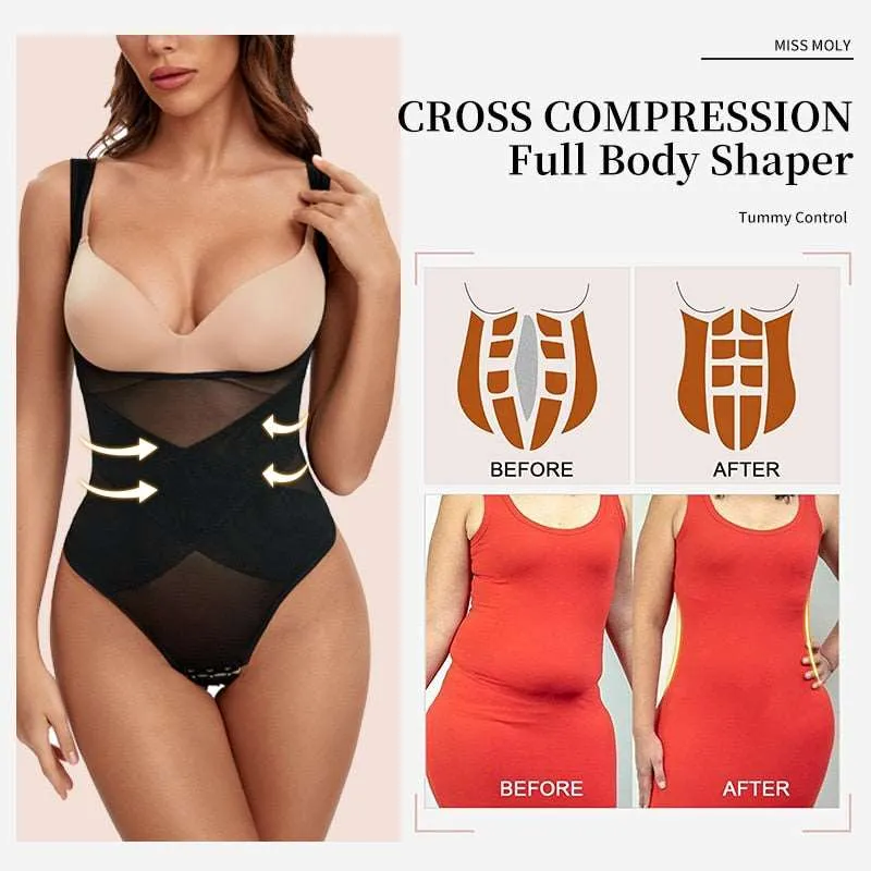 1 Piece Mesh Bodysuit Seamless Full Body Shaper Waist Tummy Control Underwear Underbust Corset Shapewear