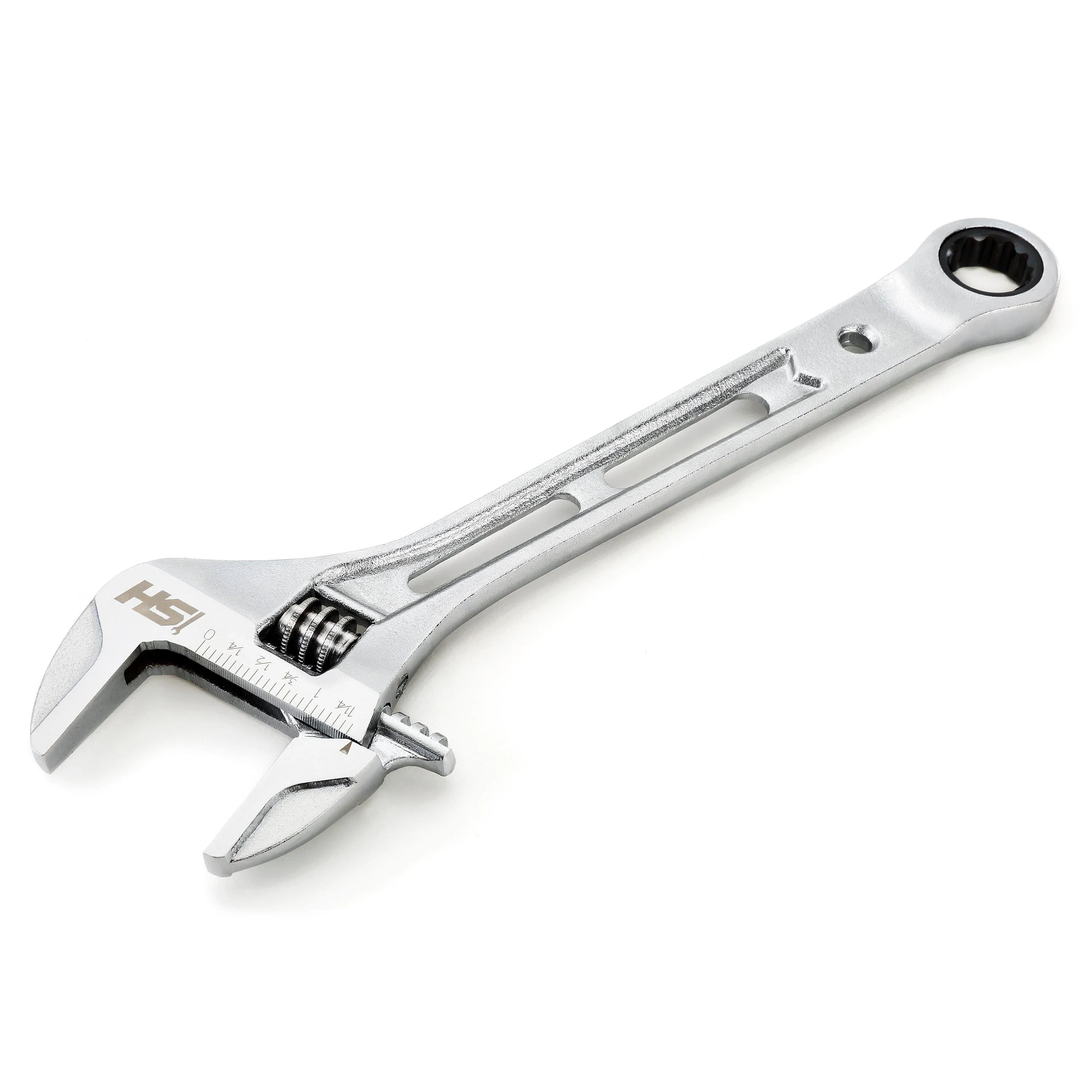 10 in. Wide Mouth Adjustable Wrench with 17 mm. Ratcheting End