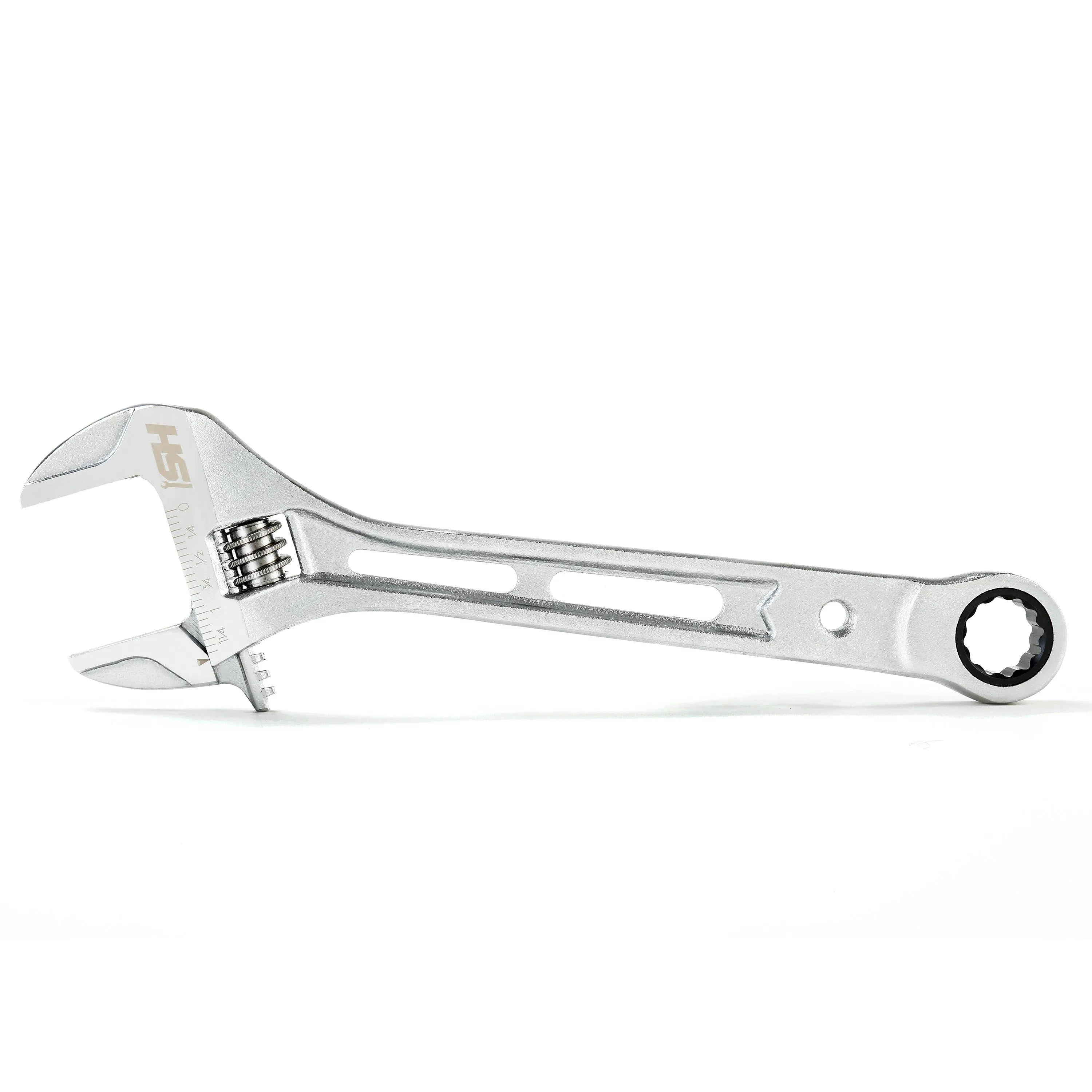 10 in. Wide Mouth Adjustable Wrench with 17 mm. Ratcheting End