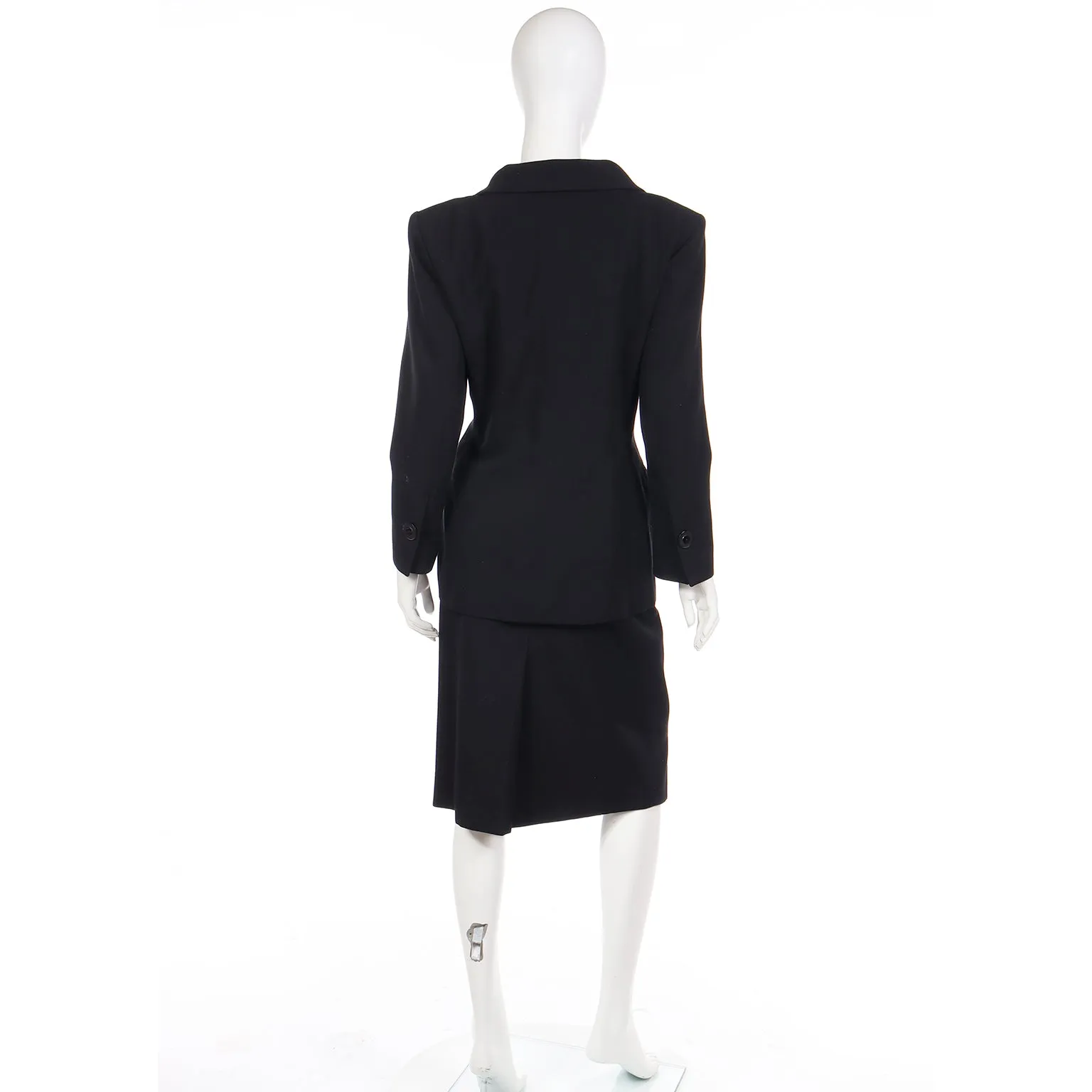 1987 YSL Yves Saint Laurent Black Double Breasted Jacket & Skirt Suit