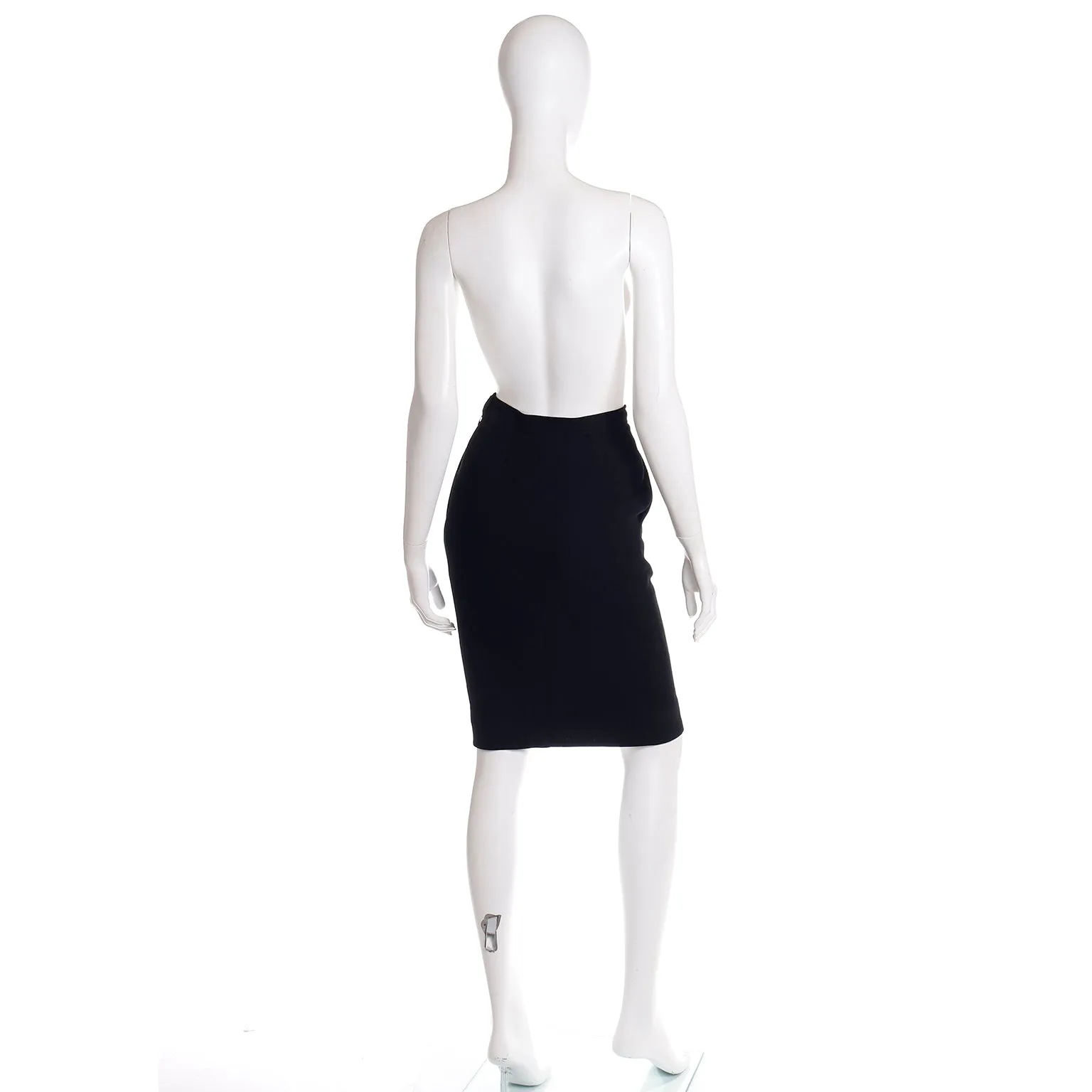 1990s Yves Saint Laurent Black Textured Wool & Silk Pencil Skirt