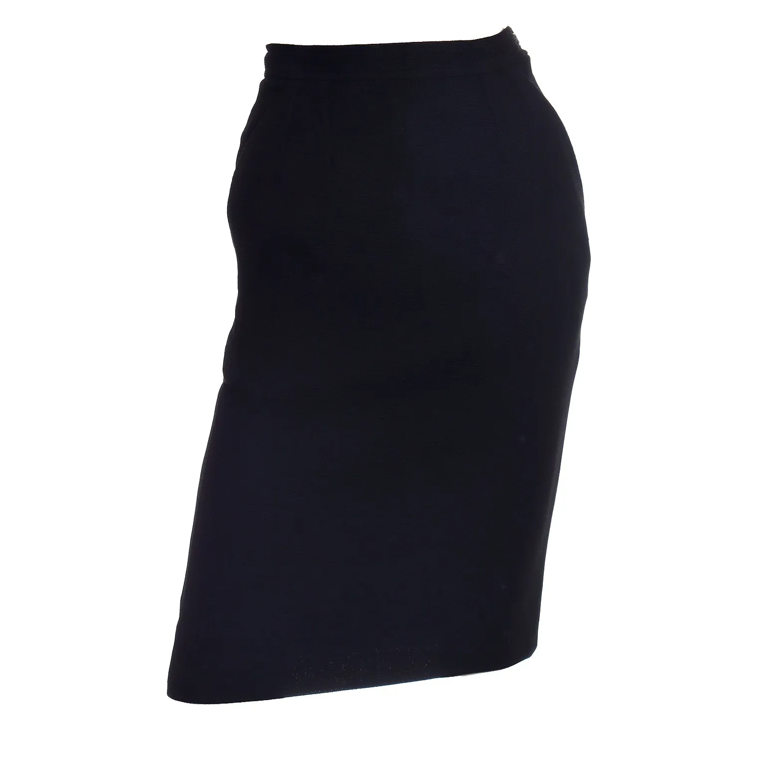 1990s Yves Saint Laurent Black Textured Wool & Silk Pencil Skirt