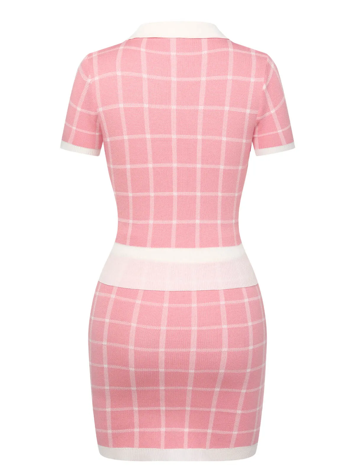 2PCS Pink & Whte 1950s Plaid Top & Pencil Skirt