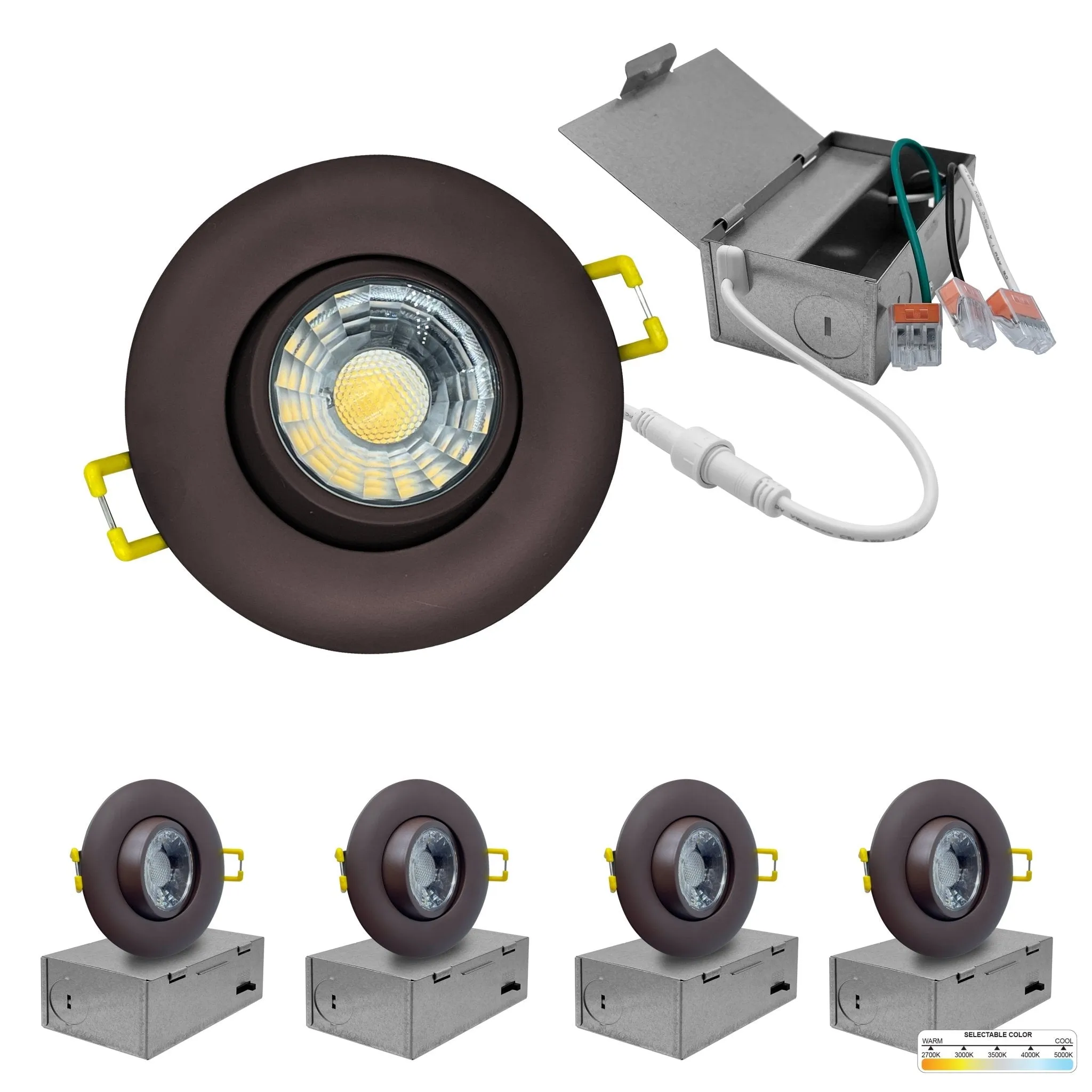 3" Inch Bronze Gimbal Recessed Light for Sloped Ceiling Canless LED Lighting - Wet Rated - 5CCT 2700K-5000K - 600LM