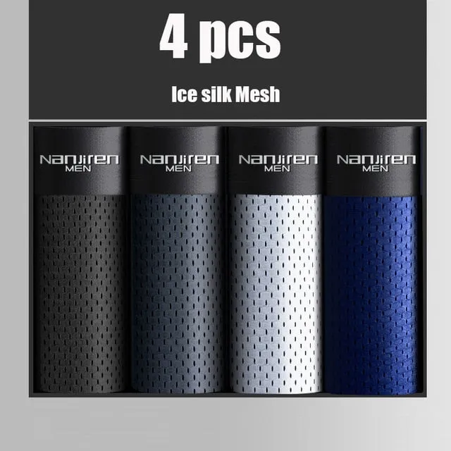 4 Pieces of Pack Solid Ice Silk Mesh Boxer