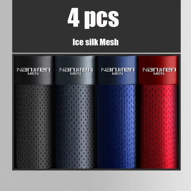 4 Pieces of Pack Solid Ice Silk Mesh Boxer