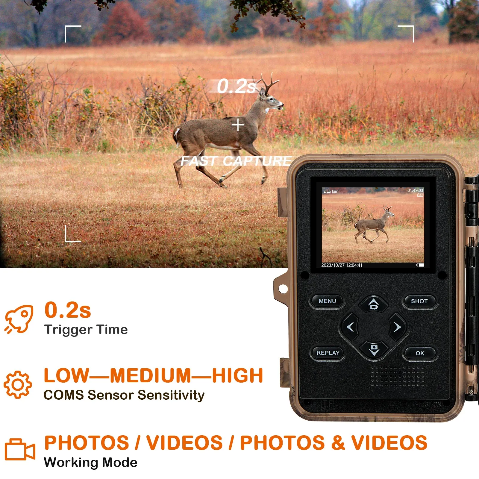 4K 48MP Hunting Trail Camera, Game Cameras with Night Vision Motion Activated Waterproof IP66, No Glow 120° Wide Angle Deer Camera with LCD Display for Capturing Wildlife