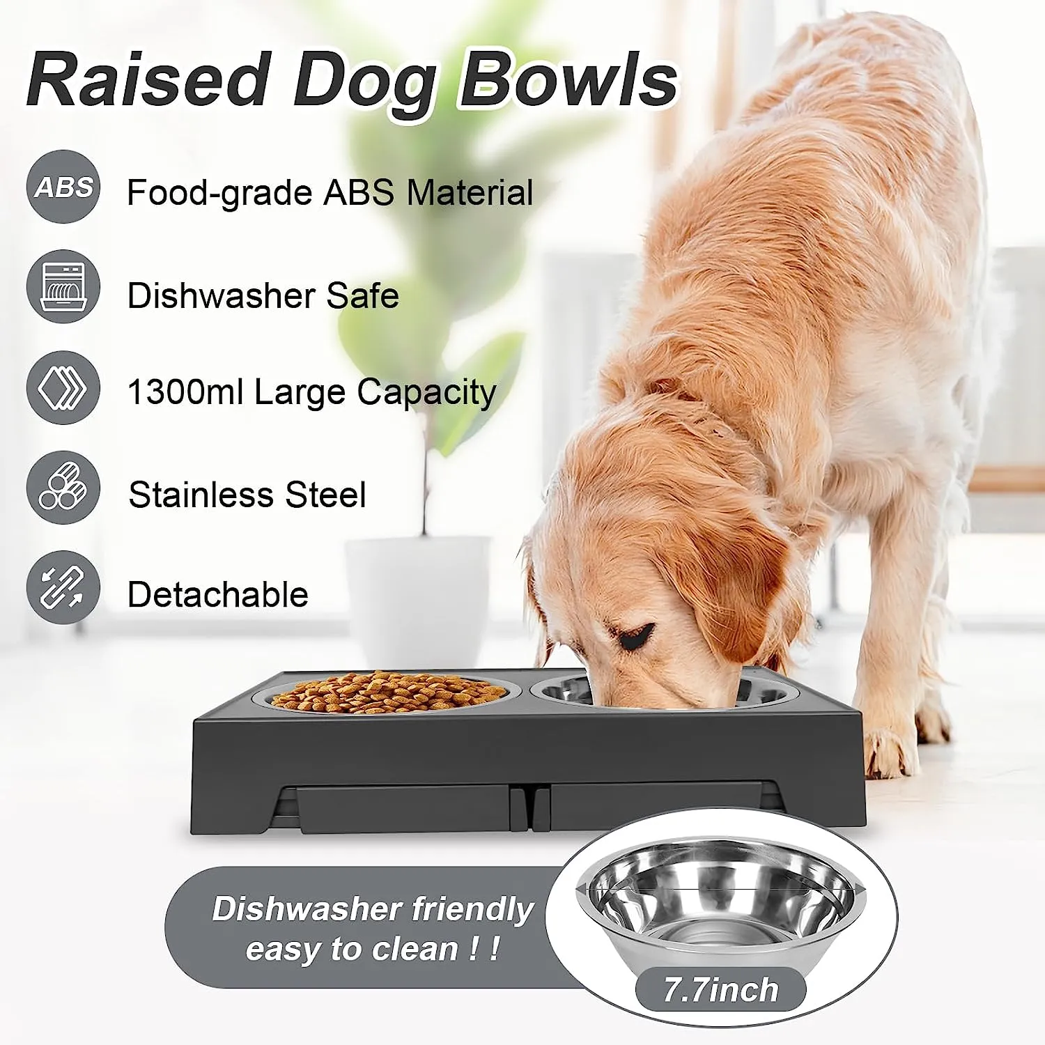 5 Height Adjustable Elevated Dog Feeder Table with 2 Dog Bowl