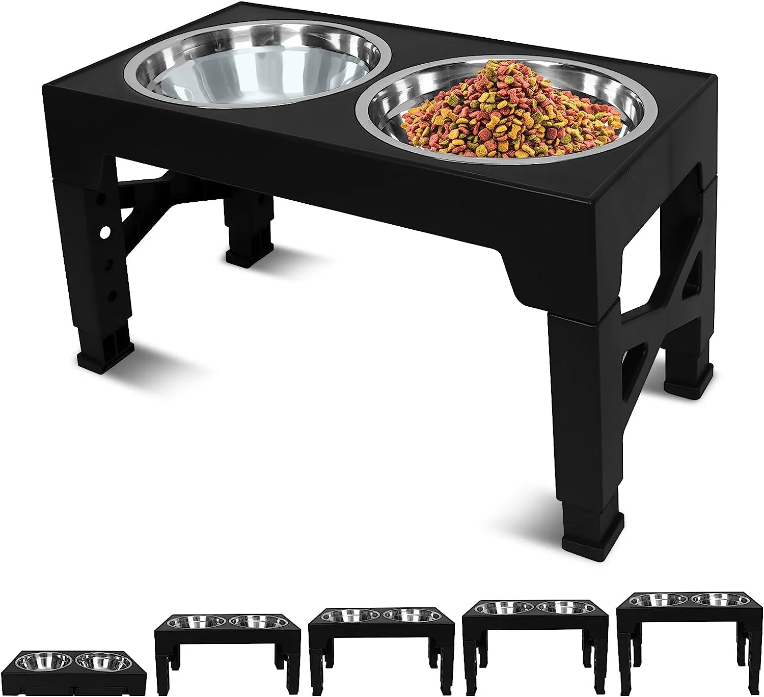 5 Height Adjustable Elevated Dog Feeder Table with 2 Dog Bowl