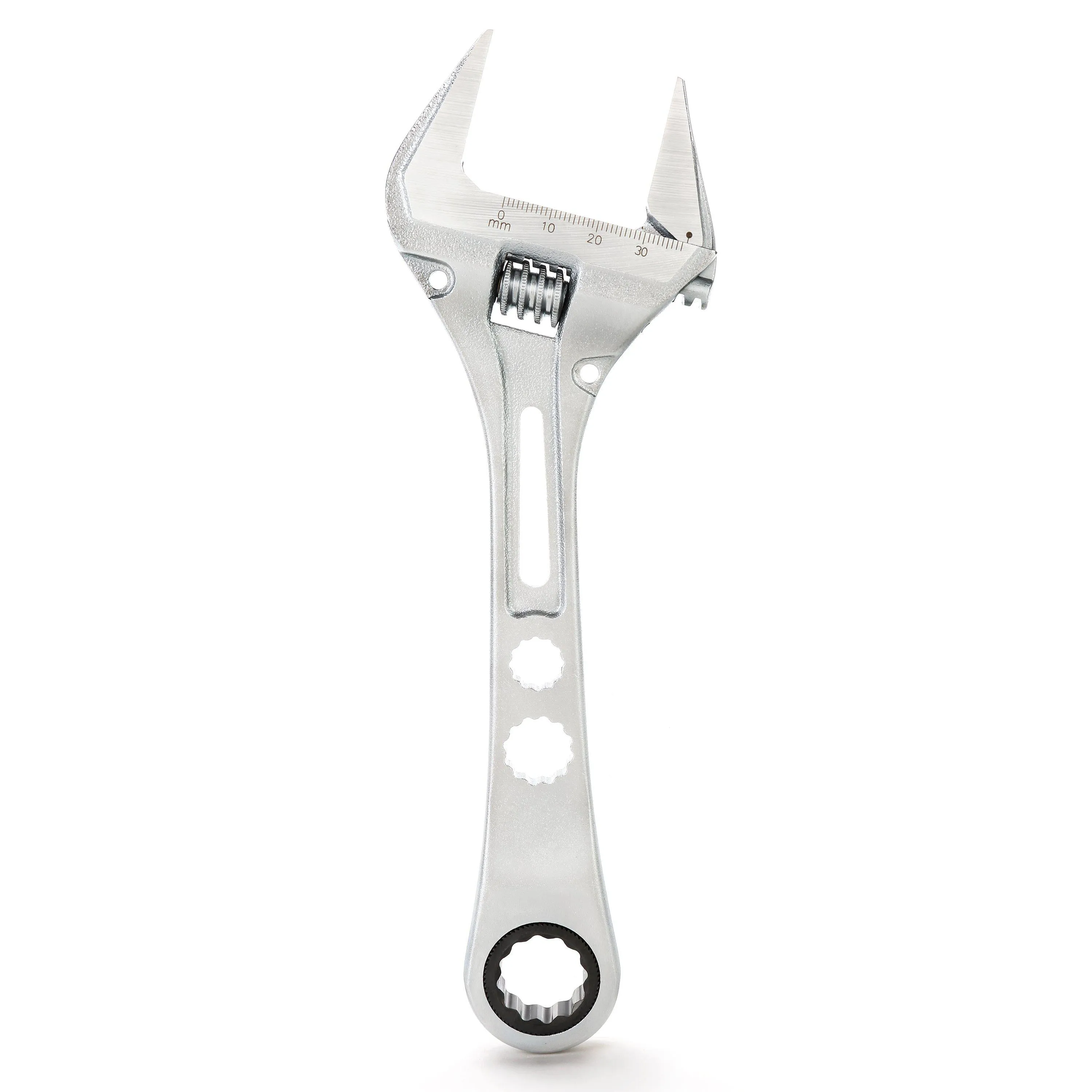 8 in. Wide Mouth Adjustable Wrench with Ratcheting End