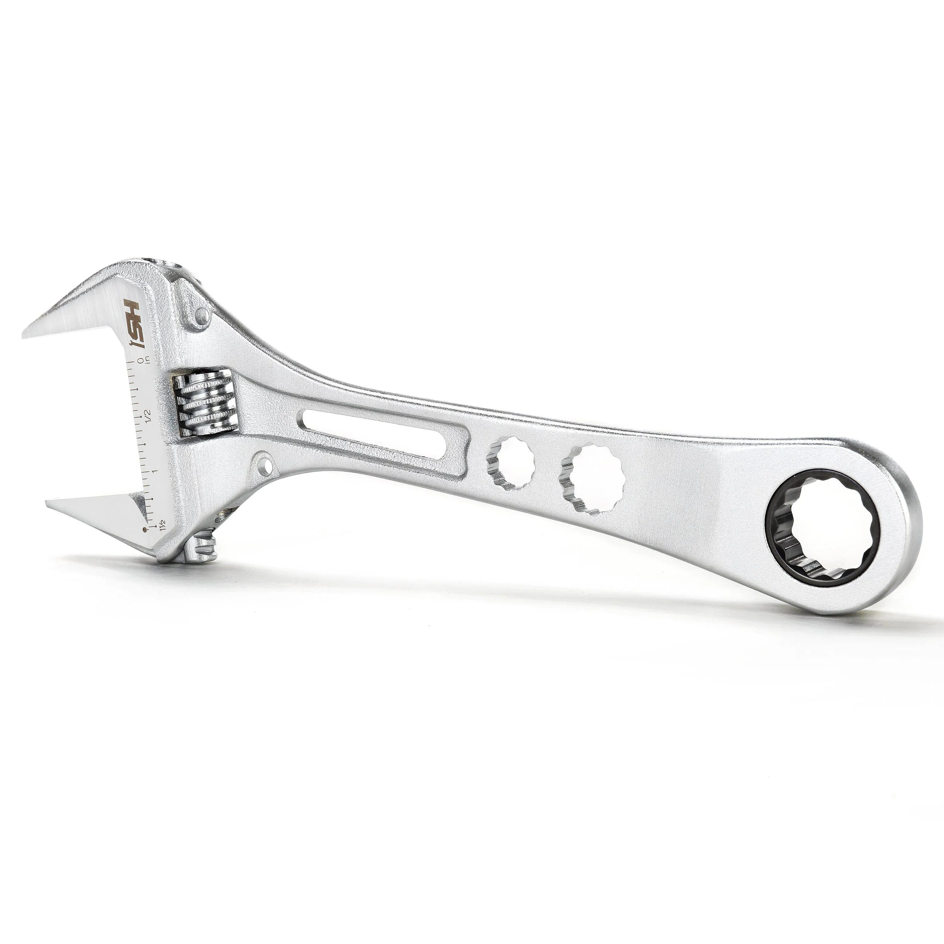 8 in. Wide Mouth Adjustable Wrench with Ratcheting End