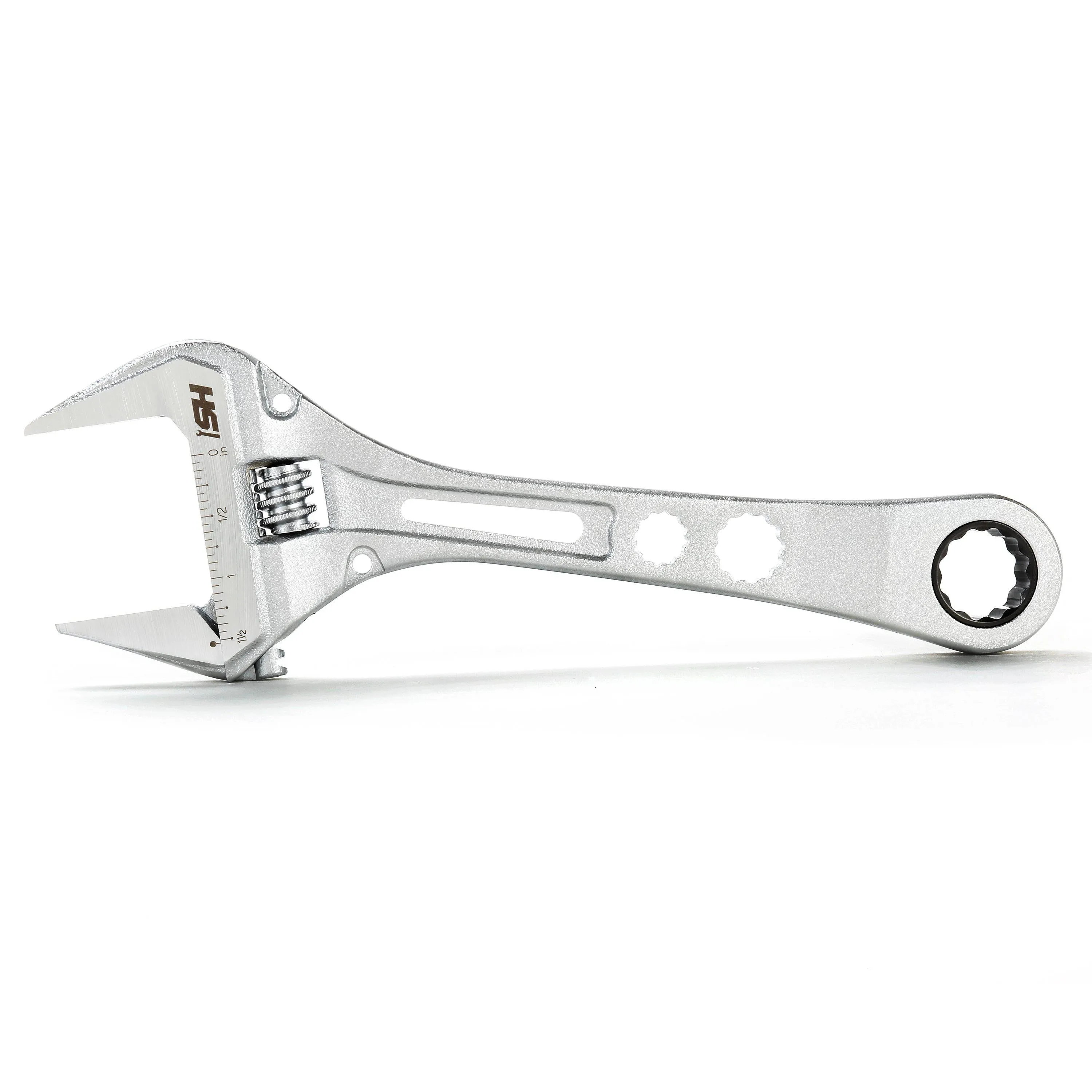 8 in. Wide Mouth Adjustable Wrench with Ratcheting End