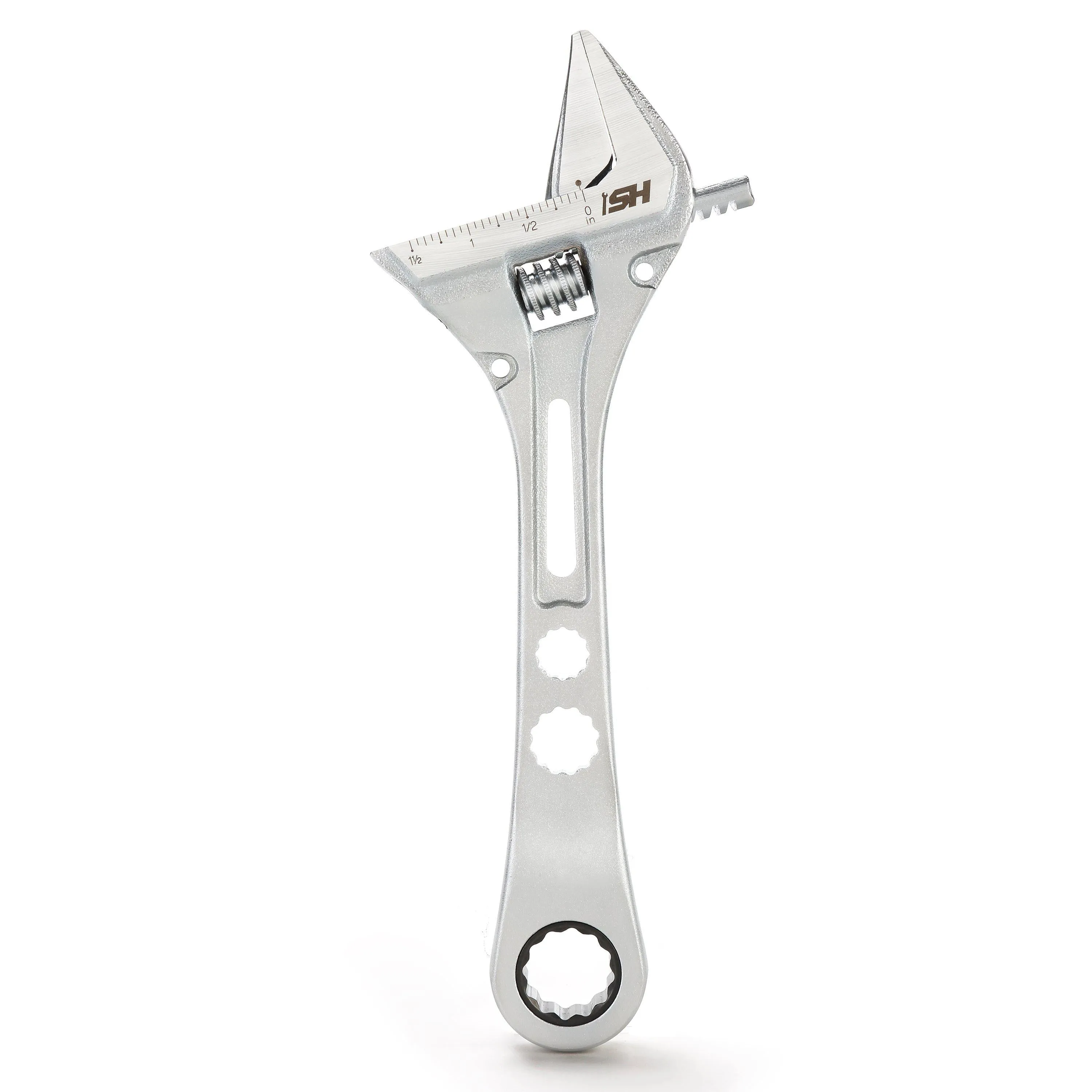 8 in. Wide Mouth Adjustable Wrench with Ratcheting End