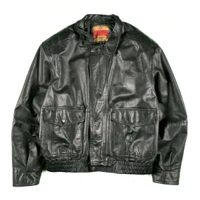 90s Black Leather A2 Style Bomber Jacket- L