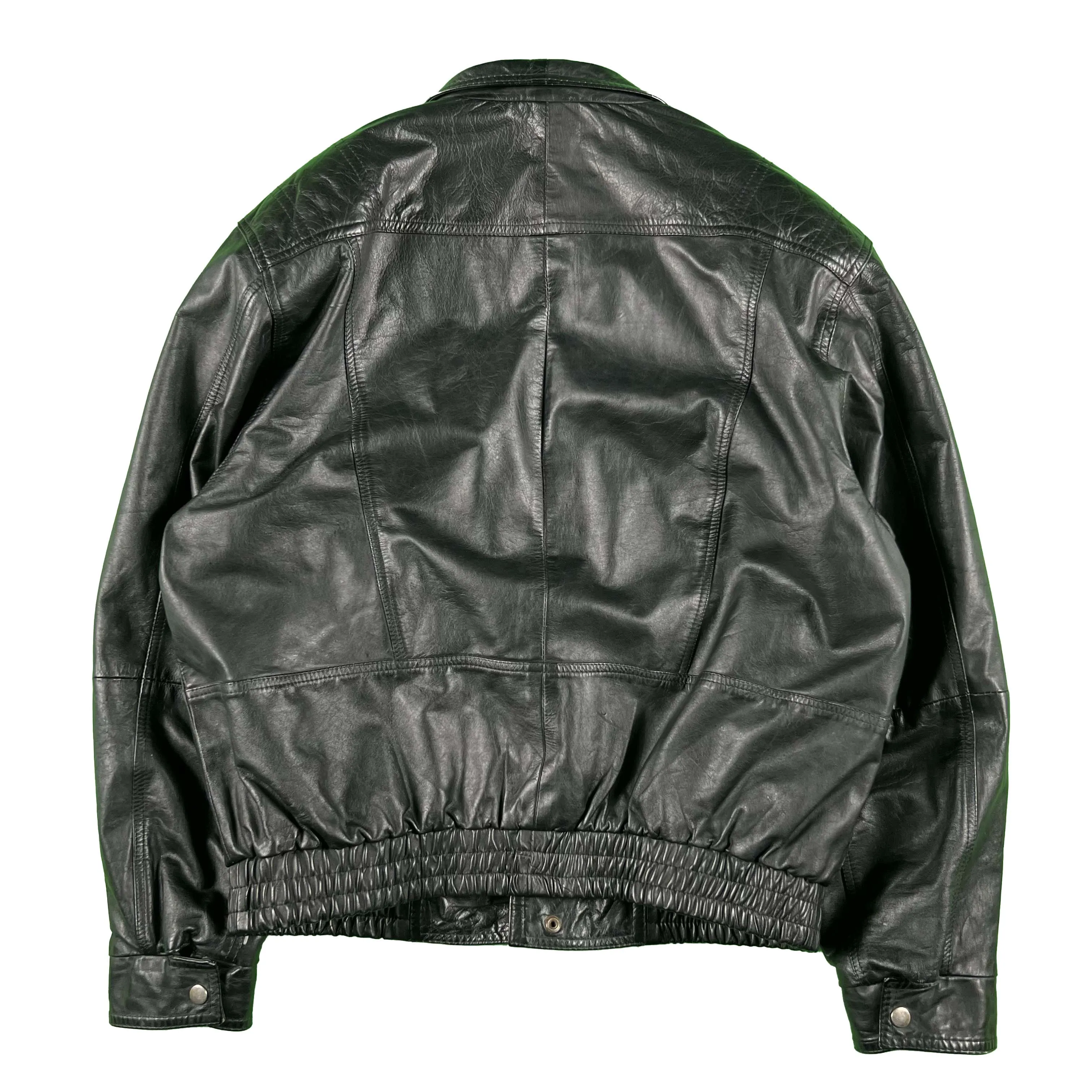 90s Black Leather A2 Style Bomber Jacket- L