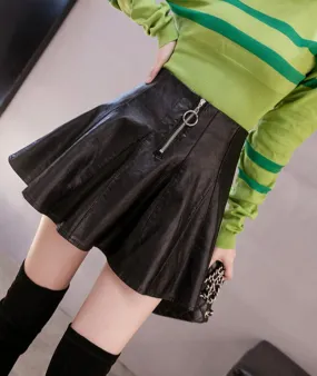 A line PU mini leather skirt  3486