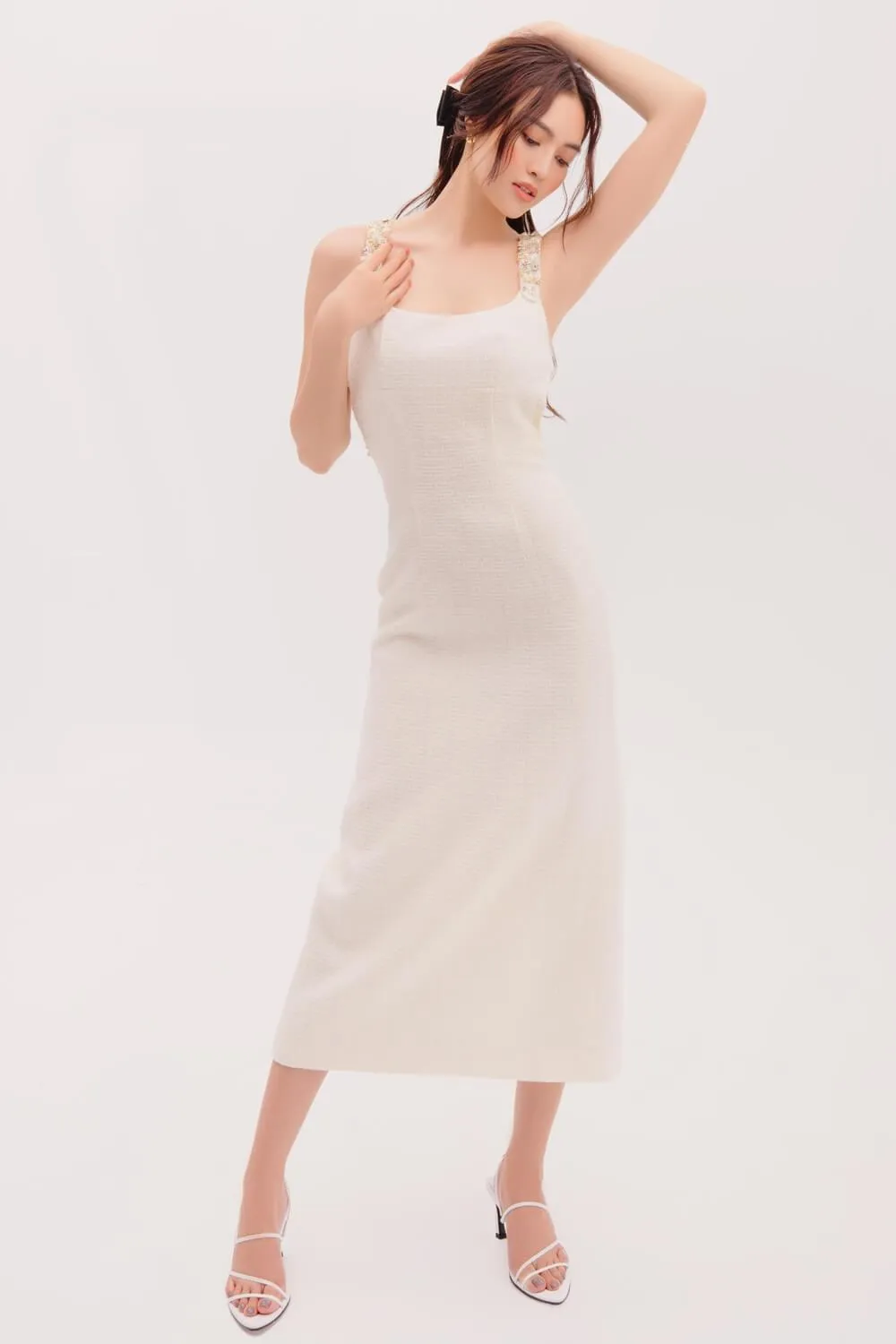 Aaron Pencil Scoop Neck Wool Blend Midi Dress