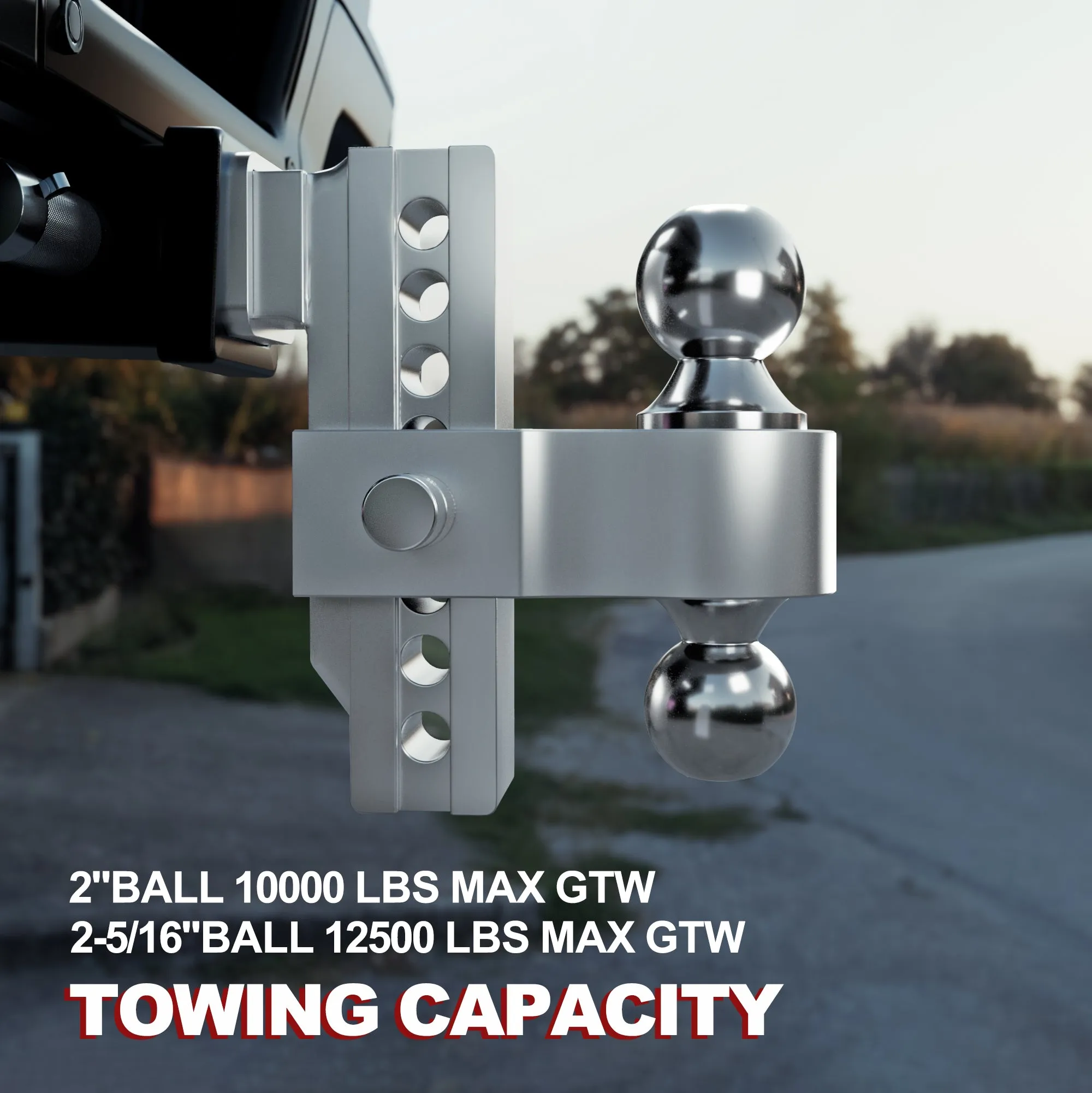 Adjustable Trailer Hitch, Fits 2"& 2.5" Receiver, 6" Drop/Rise Aluminum Tow Hitch Ball Mount ATH228L