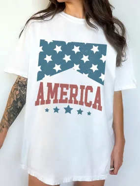 American Stars Print Oversized Tee for 4th of July Celebration