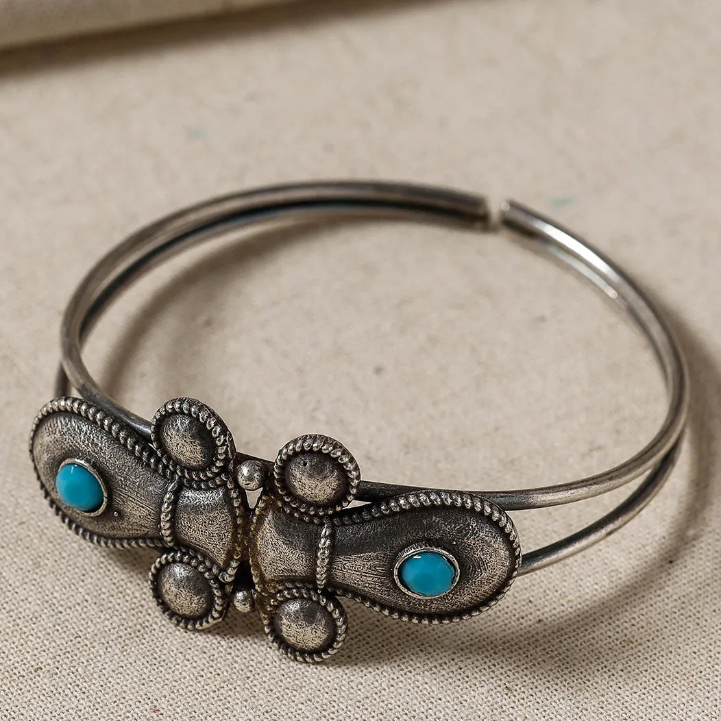 Antique Finish Oxidised Brass Silver Bracelet / Kada (Adjustable)