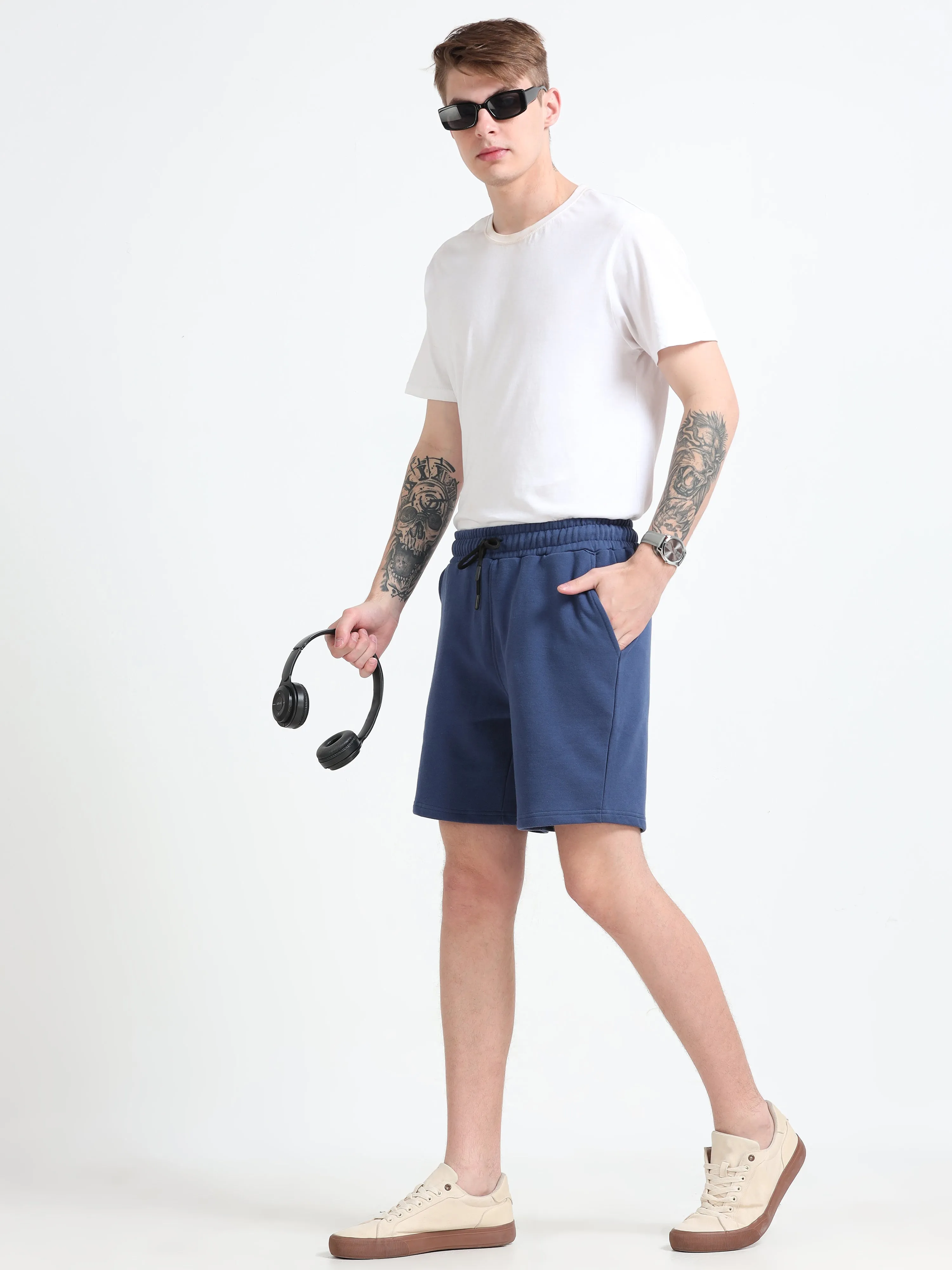 Asheran - Plain Cotton Shorts - Navy Blue