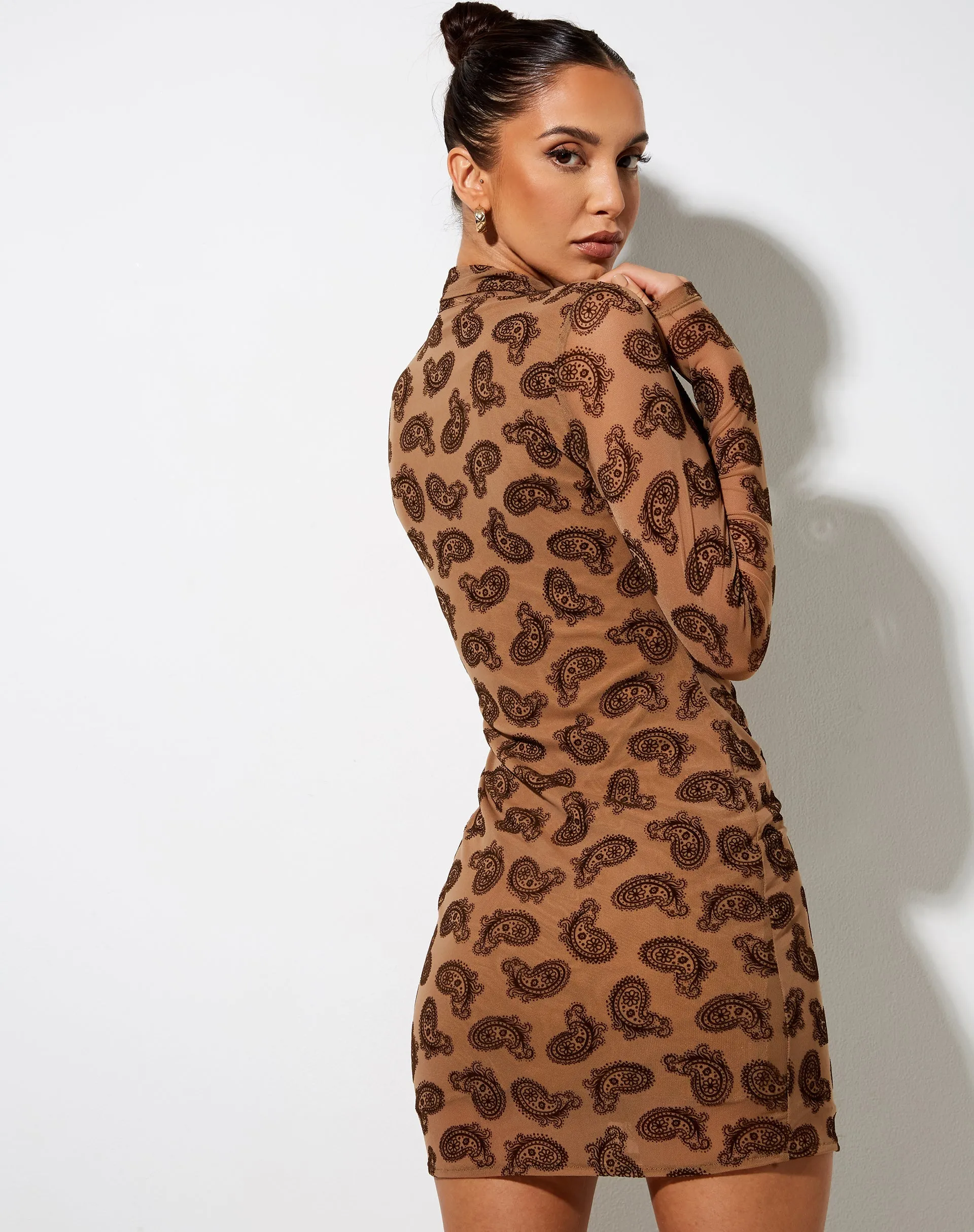 Avaya Dress in Persian Night Flock Brown