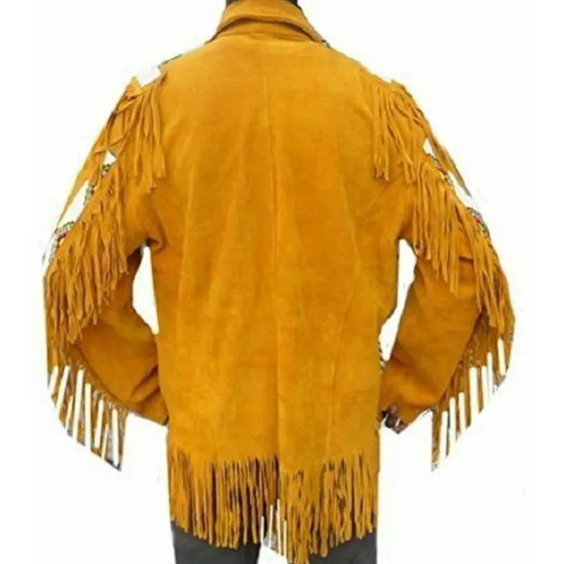 Best Quality Of Cowboy Leather Coat With Fringed Bones & Beads