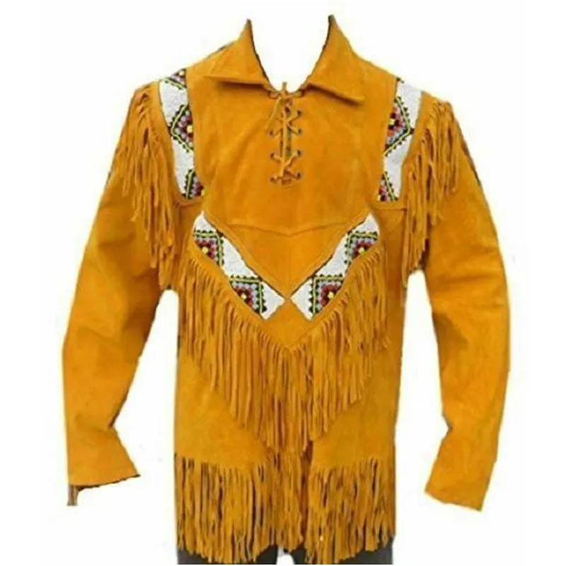 Best Quality Of Cowboy Leather Coat With Fringed Bones & Beads