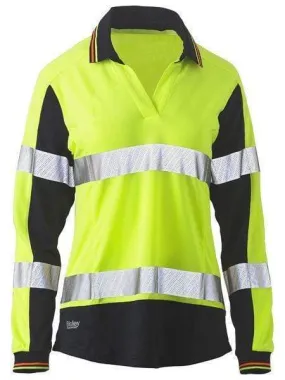 Bisley Women's Long Sleeve Taped Two Tone Hi Vis V-neck Polo Shirt BKL6225T