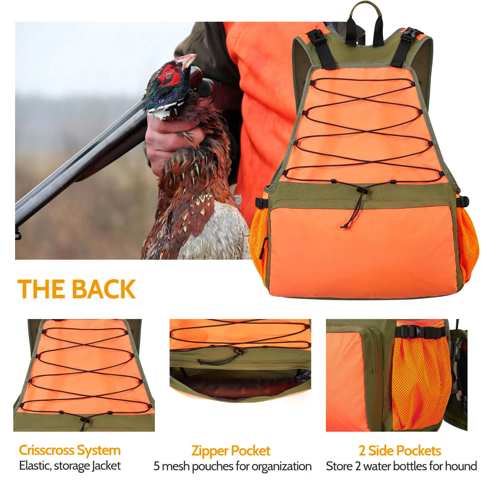 Blaze Orange Upland Hunting Vest for Men, Pheasant Hunting Vest for Bird with Game Pouch