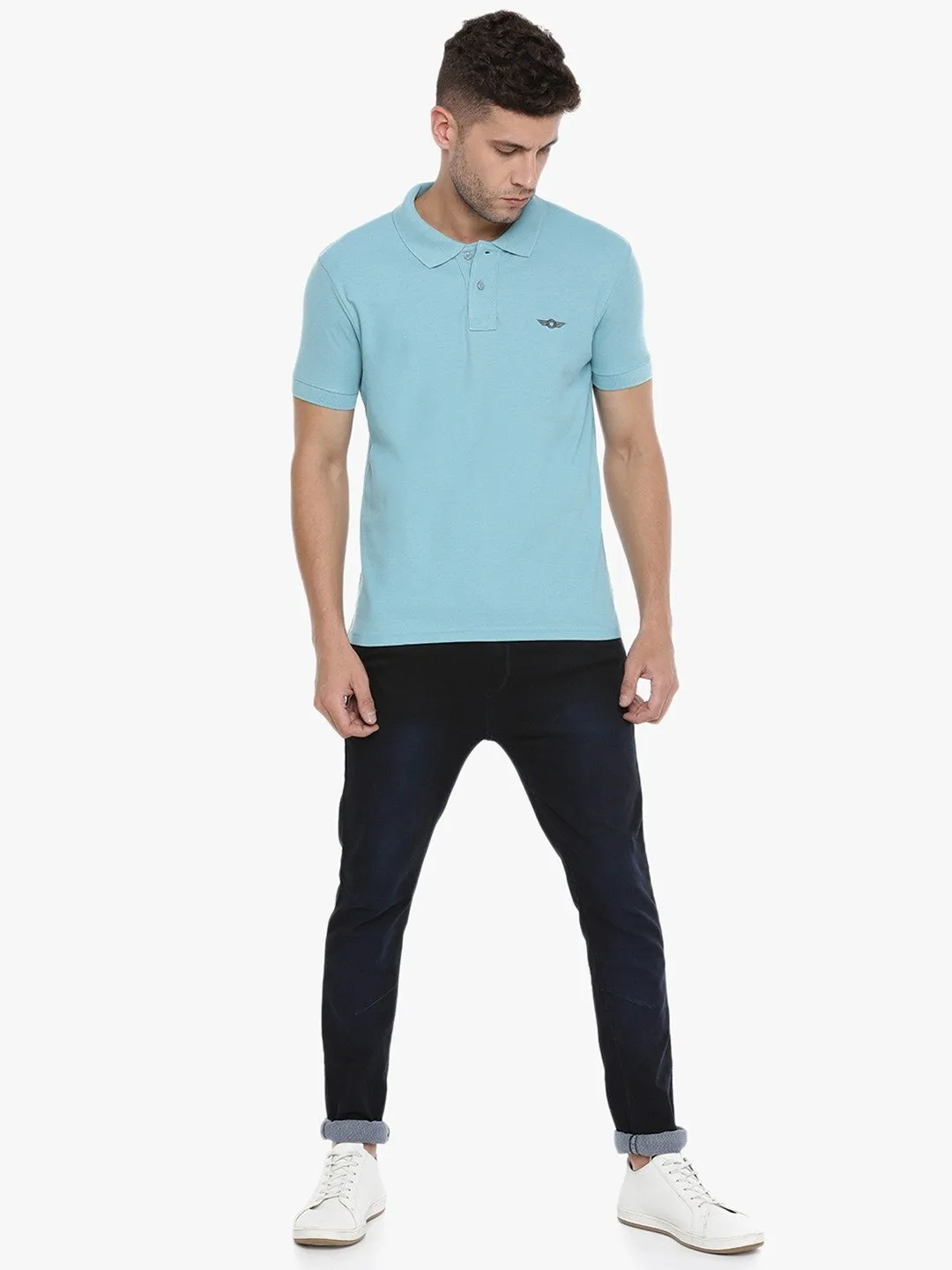 Blue Slim Fit Polo Neck T-Shirt with collar for Men