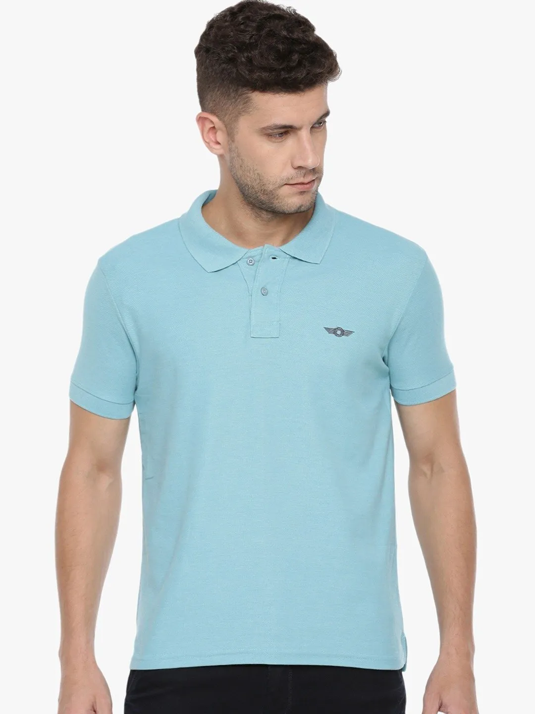 Blue Slim Fit Polo Neck T-Shirt with collar for Men