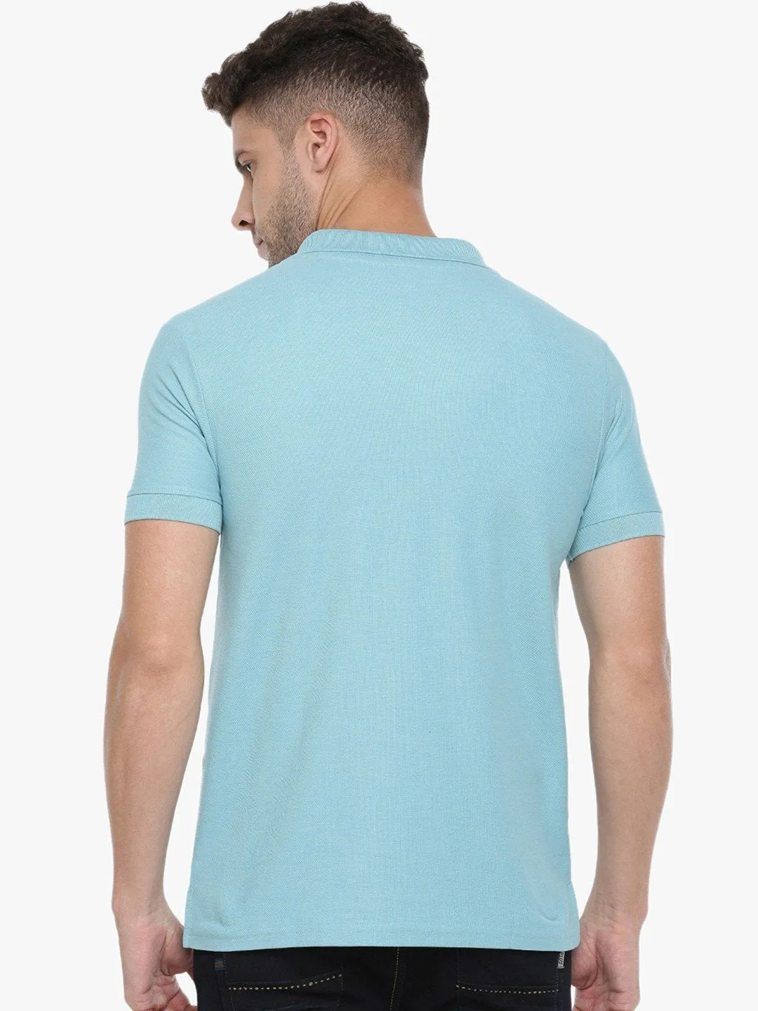 Blue Slim Fit Polo Neck T-Shirt with collar for Men