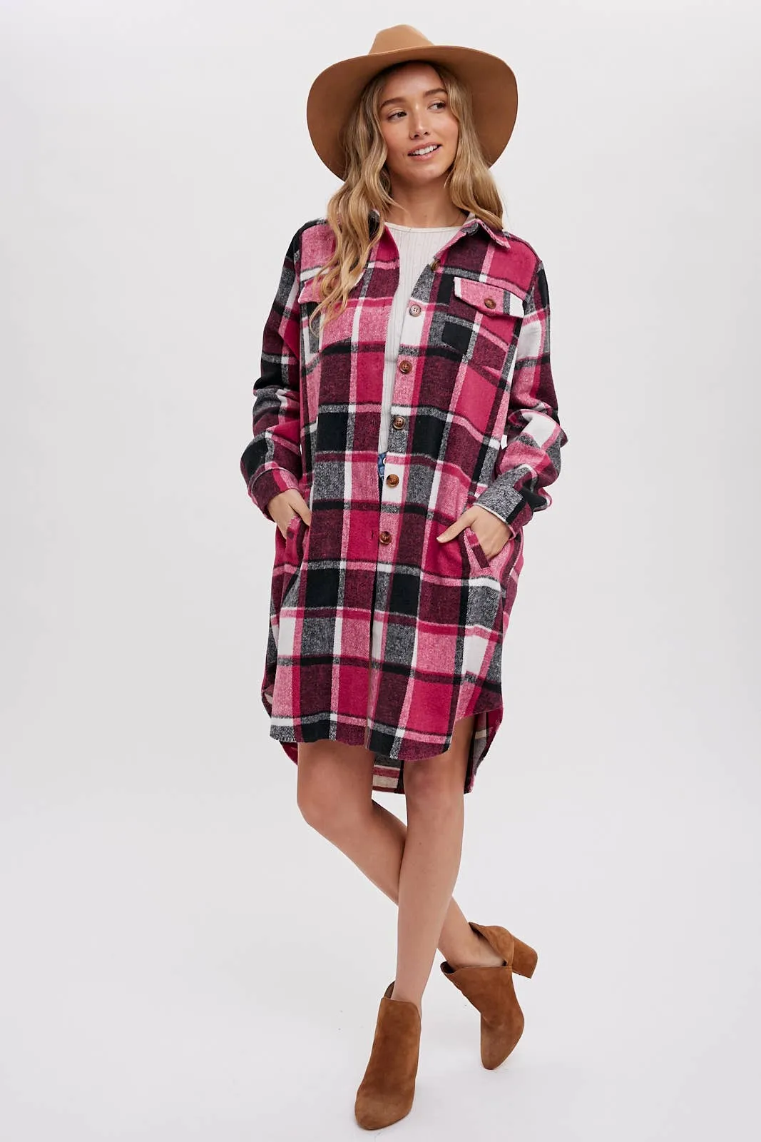 BLUIVY FLANNEL PLAID LONGLINE SHACKET