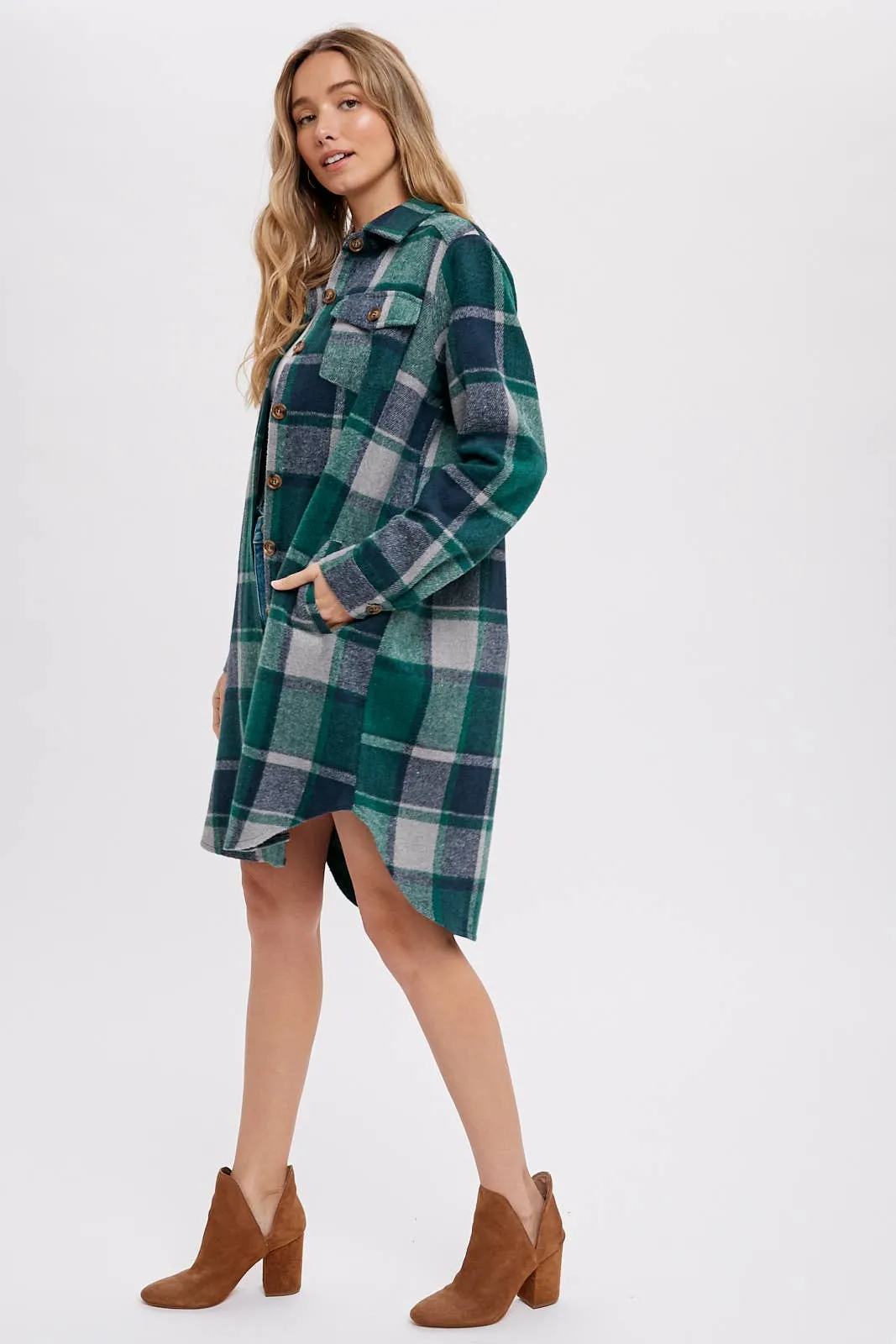 BLUIVY FLANNEL PLAID LONGLINE SHACKET