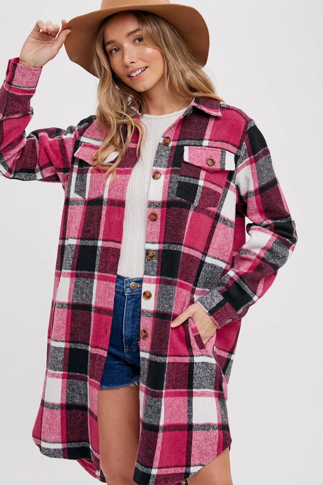 BLUIVY FLANNEL PLAID LONGLINE SHACKET