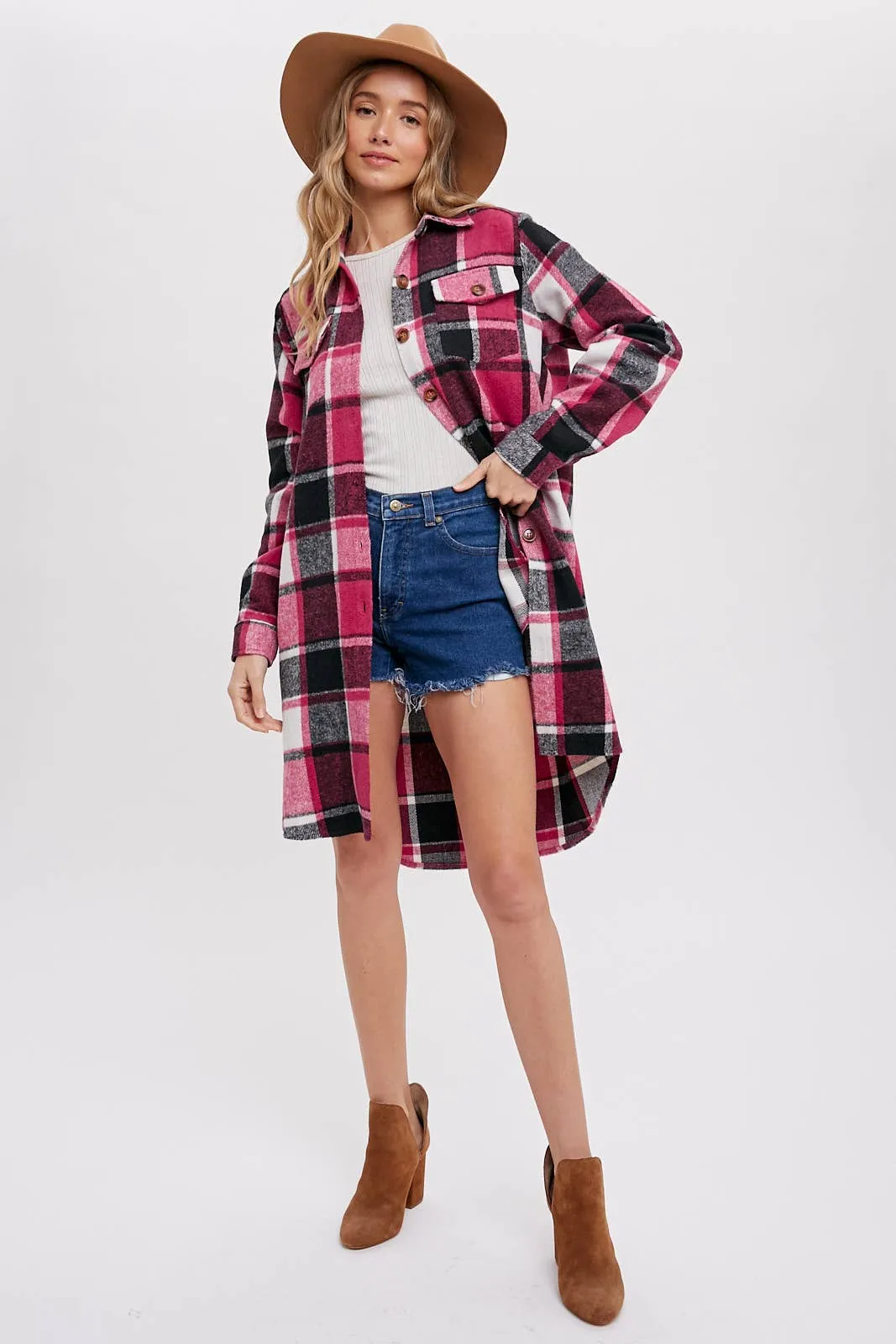 BLUIVY FLANNEL PLAID LONGLINE SHACKET