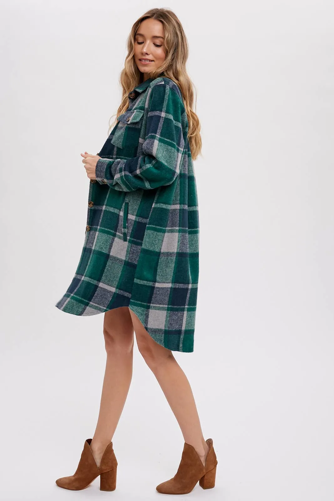 BLUIVY FLANNEL PLAID LONGLINE SHACKET