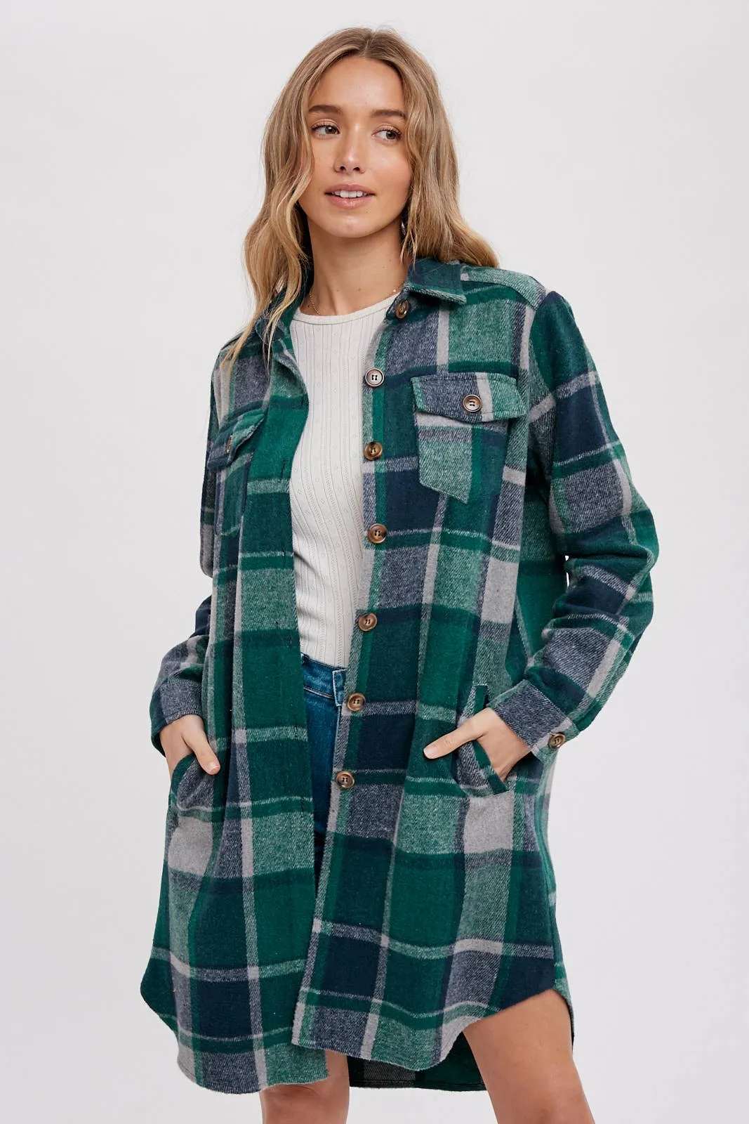 BLUIVY FLANNEL PLAID LONGLINE SHACKET