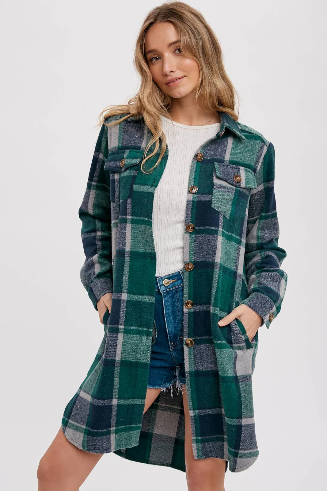 BLUIVY FLANNEL PLAID LONGLINE SHACKET