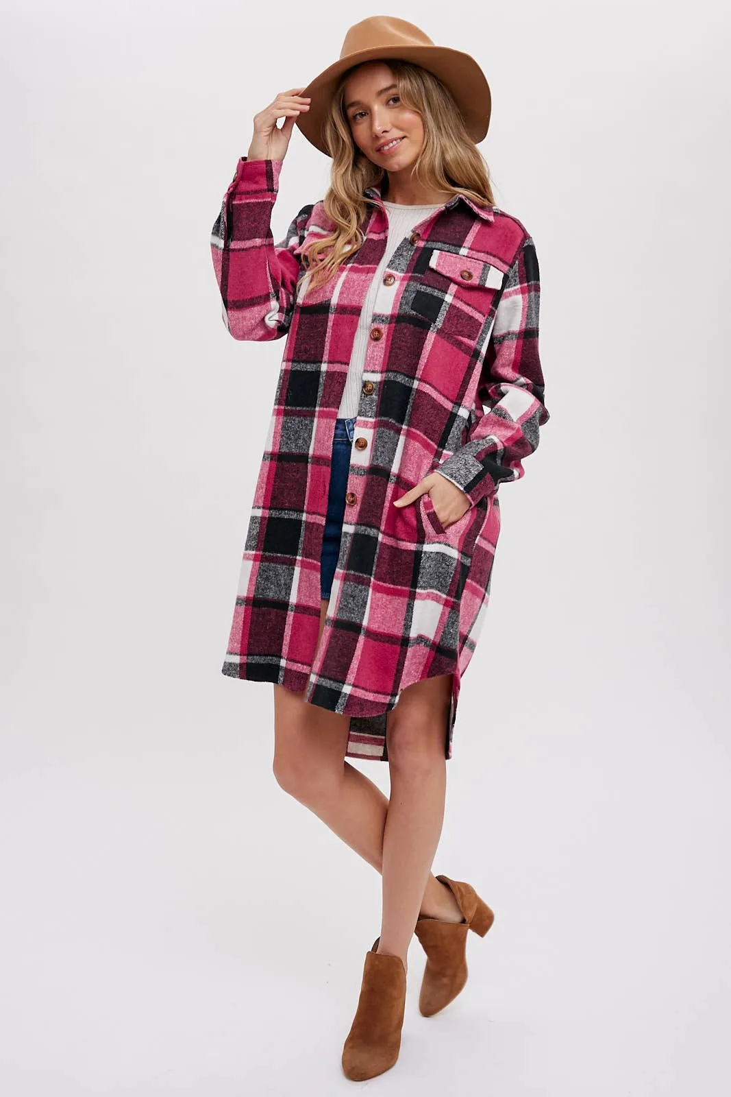 BLUIVY FLANNEL PLAID LONGLINE SHACKET