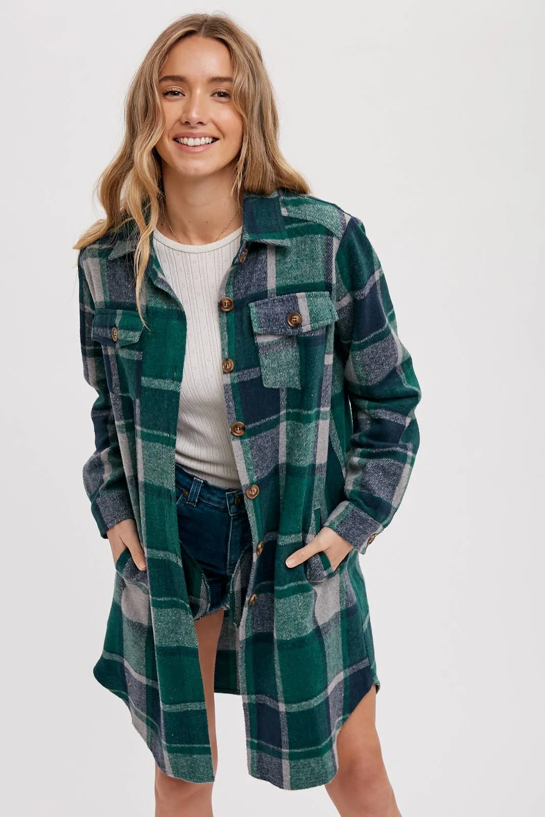 BLUIVY FLANNEL PLAID LONGLINE SHACKET