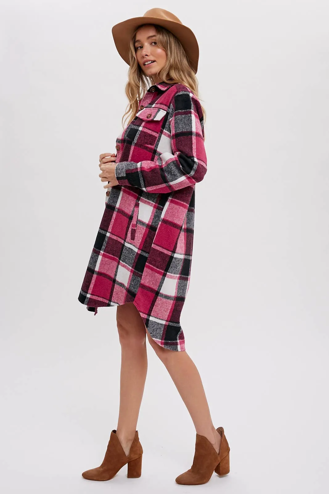 BLUIVY FLANNEL PLAID LONGLINE SHACKET