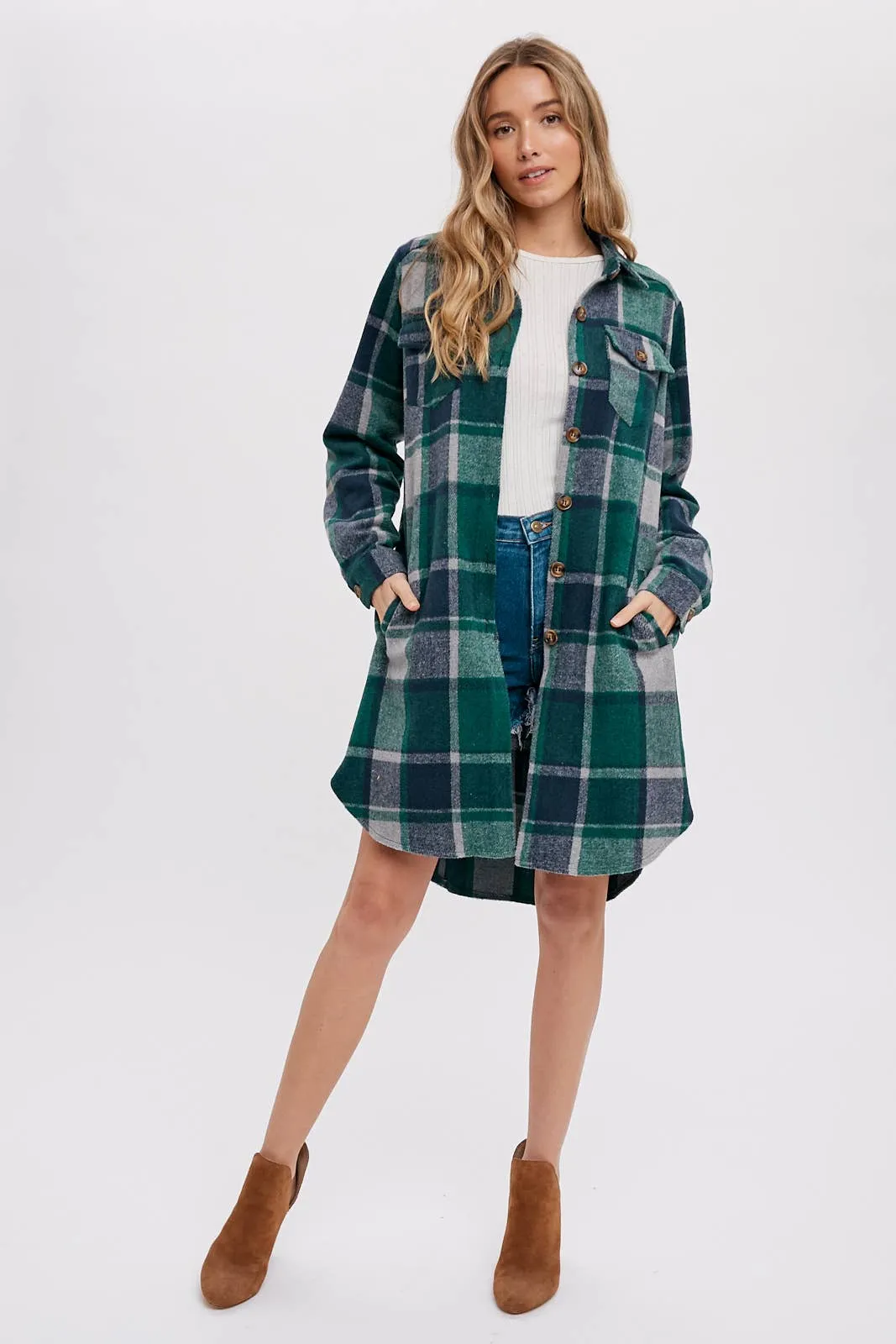 BLUIVY FLANNEL PLAID LONGLINE SHACKET