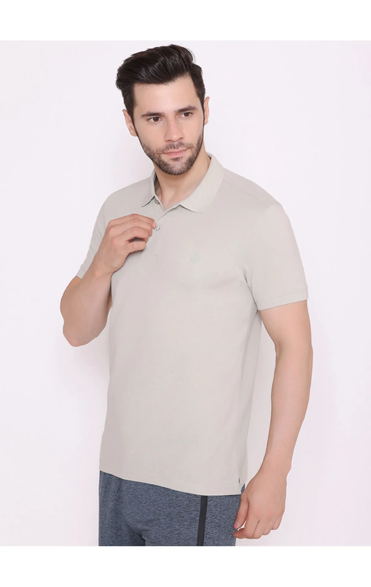 Bodyactive Solid Casual Half Sleeve Cotton Rich Pique Polo T-Shirt for Men -TS50-GREY