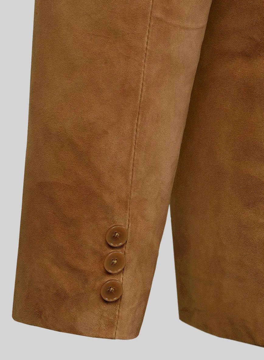 Caramel Brown Suede Leather Pea Coat